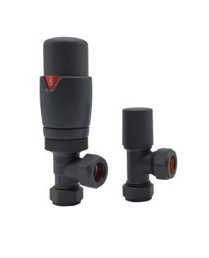 Lux Heat Angled Anthracite Grey Thermostatic Valve Set